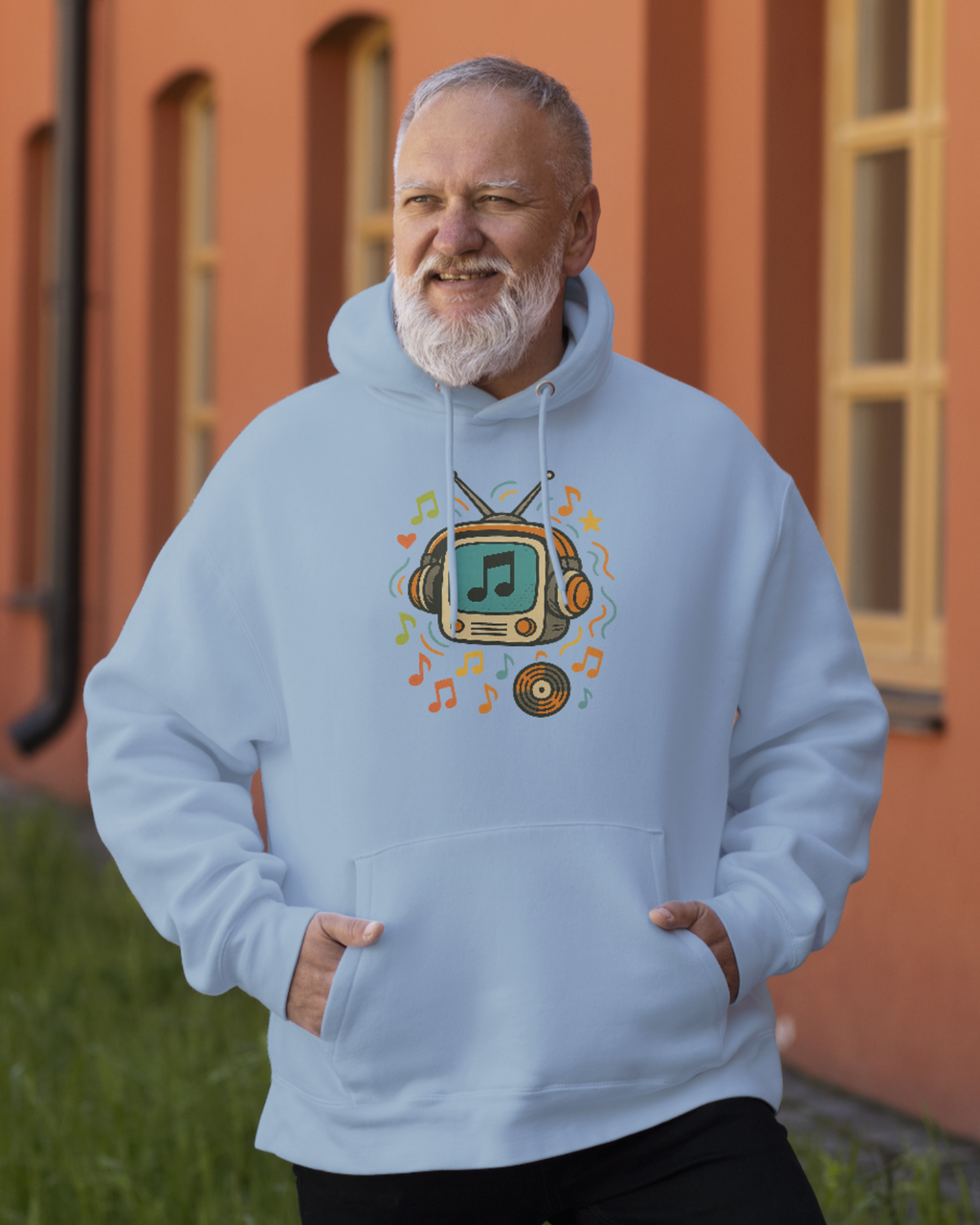 Retro Music Vibes Unisex Hoodie – Vintage TV & Vinyl Style